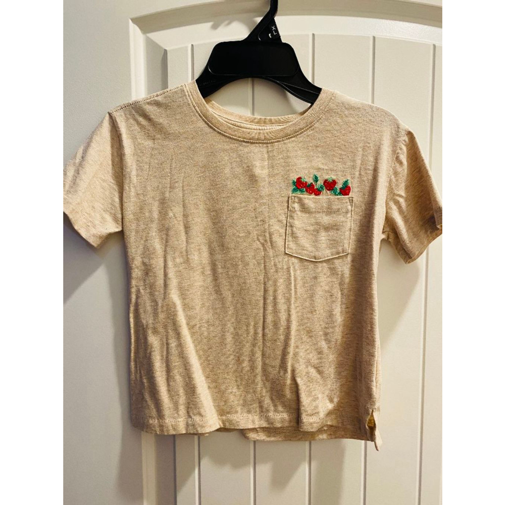 Wonder Nation Girl's Beige Strawberry Pocket T-Shirt Size M 7-8